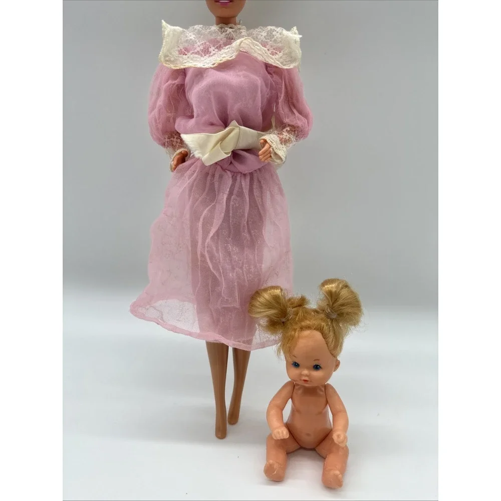 1984 Barbie Heart Family Pink Lace Dress Baby Doll Outfit Vintage Mattel